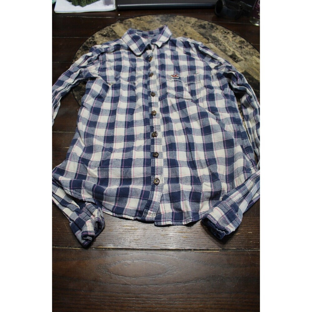 Hollister Blue Plaid Flannel Shirt Women's Size Small Long Sleeve